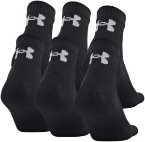 under armour adult training cotton quarter socks, multipairs , black (6-pairs) , medium