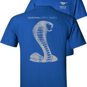 Fair Game Ford Mustang 50 Years T-Shirt Anniversary Grey Shelby Cobra Snake Silhouette-Royal Blue-XL