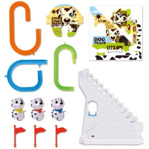 Dalmatian Racer Climbing Stairs Slide Toy - Spotty Dog Race Track Puppy Chasing Roller Coaster Game Set with LED Lights and Music for Toddlers, Kids