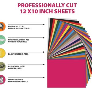 Kassa 30-Piece Heat Transfer Vinyl Sheets | 23 Colors in 12" x 10", Teflon Sheet & Weeding Tool Included | Compatible with All Cutting Machines | Ideal for Pressing on T-Shirts, Clothing & Textiles