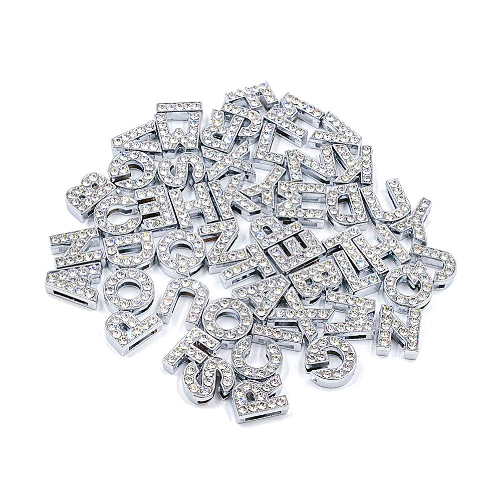 AUEAR, 52 Pack Silver A-Z 8mm Full Rhinestone Slide Crystal Alphabet Alloy Letter Charm for Bracelets Necklace Wristbands DIY Jewelry Making