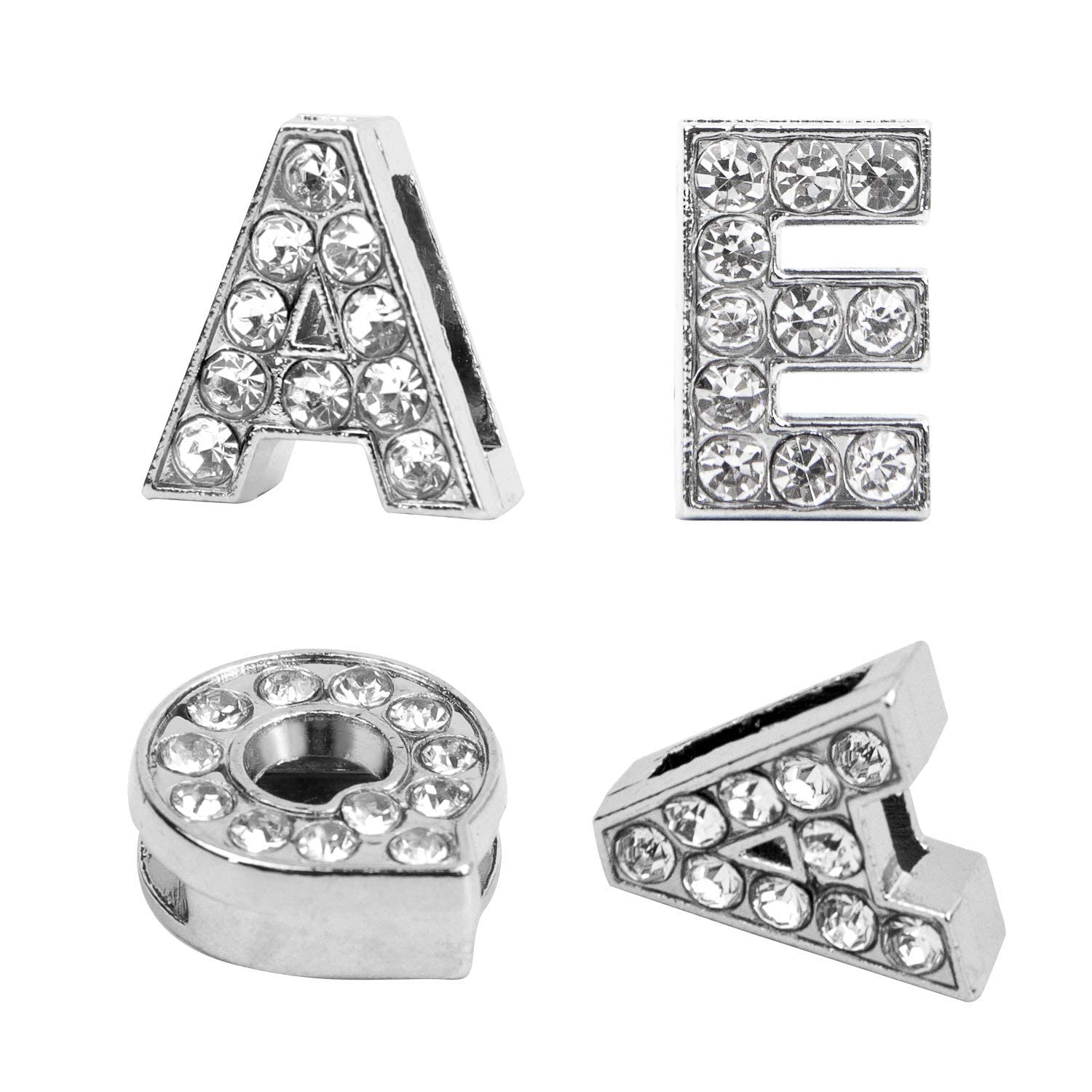 AUEAR, 52 Pack Silver A-Z 8mm Full Rhinestone Slide Crystal Alphabet Alloy Letter Charm for Bracelets Necklace Wristbands DIY Jewelry Making