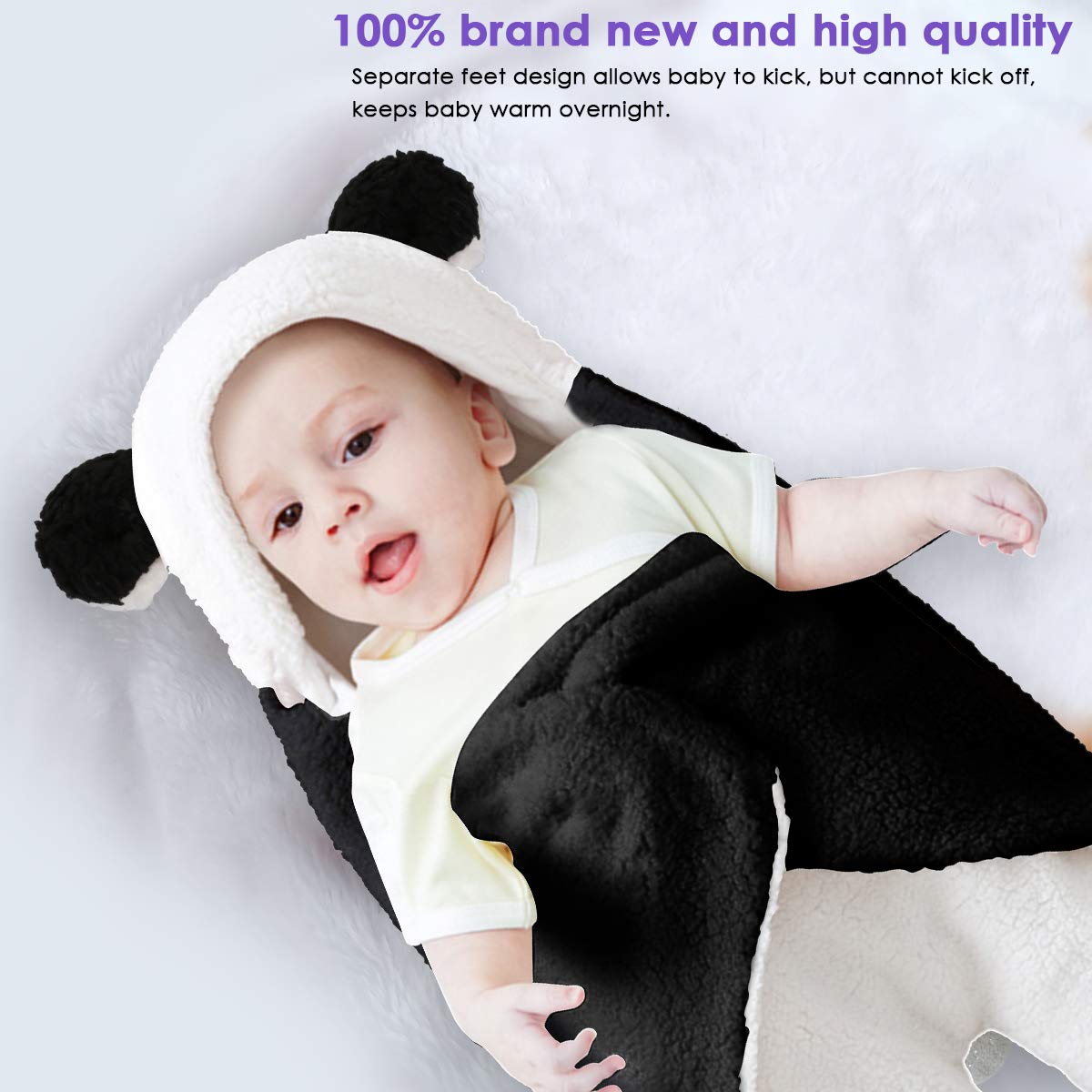 Tianhaik Newborn Baby Receiving Blanket Wearable Cute Panda Swaddle Blanket Fleece Sleeping Bag(Panda,0-12 Months)