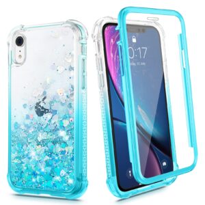 ruky for iphone xr case, glitter clear full body rugged liquid cover with built-in screen protector shockproof protective women case for iphone xr cases 6.1 inches 2018 (gradient teal)