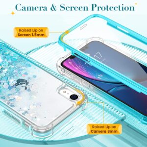 Ruky for iPhone XR Case, Glitter Clear Full Body Rugged Liquid Cover with Built-in Screen Protector Shockproof Protective Women Case for iPhone XR Cases 6.1 inches 2018 (Gradient Teal)