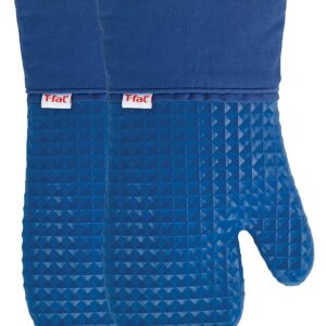 T-fal Waffle Silicone Oven Mitt Set, Softflex, Non-Slip Grip, Heat Resistant, 13 x 7-inches, 2 Pack, Blue