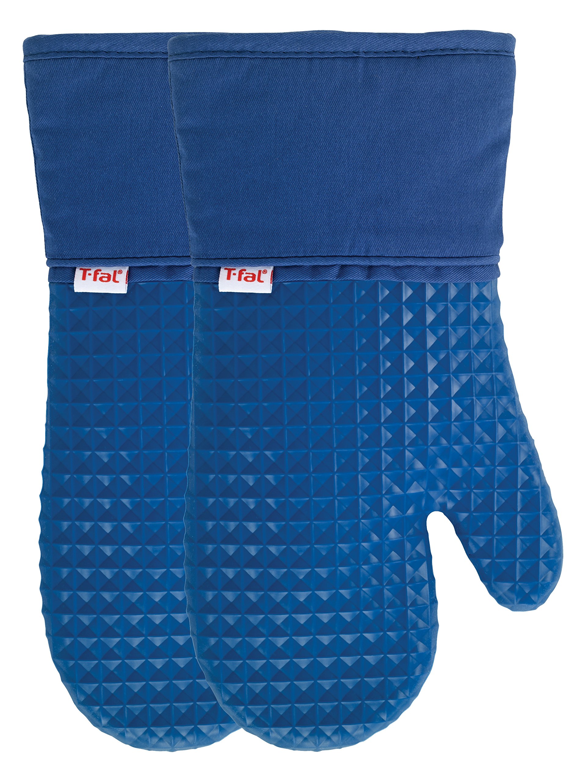 T-fal Waffle Silicone Oven Mitt Set, Softflex, Non-Slip Grip, Heat Resistant, 13 x 7-inches, 2 Pack, Blue