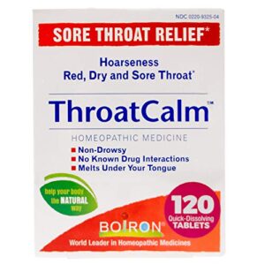 boiron throatcalm tablets for pain relief from red, dry, scratchy, sore throats and hoarseness - 120 count (pack of 2)