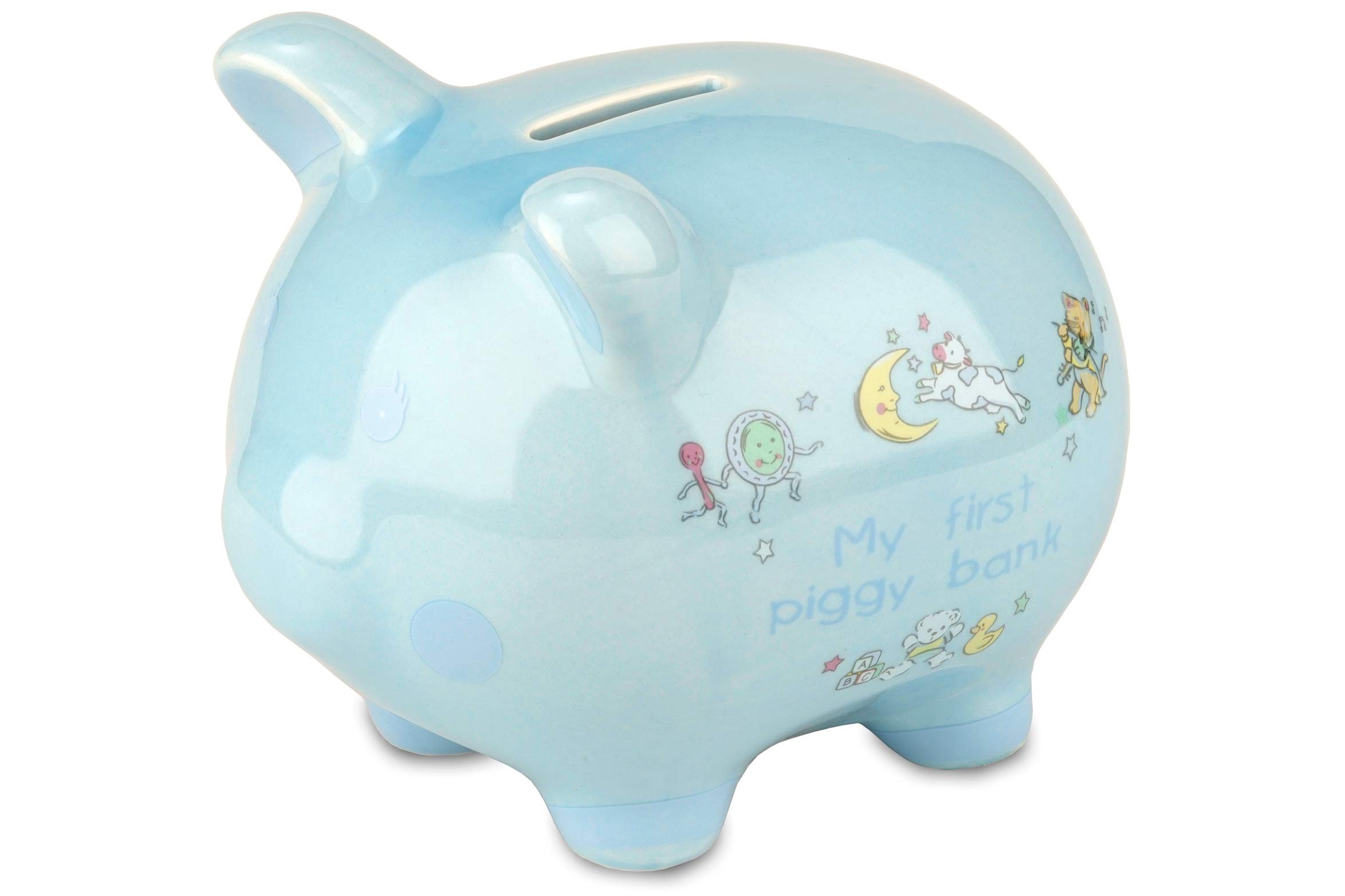 BRUBAKER My First Piggy Bank Gift Set for Baby Boy - 4 Pcs Keepsake Gift Set Includes Piggy Bank, First Curl, First Tooth and Photo Frame - Blue