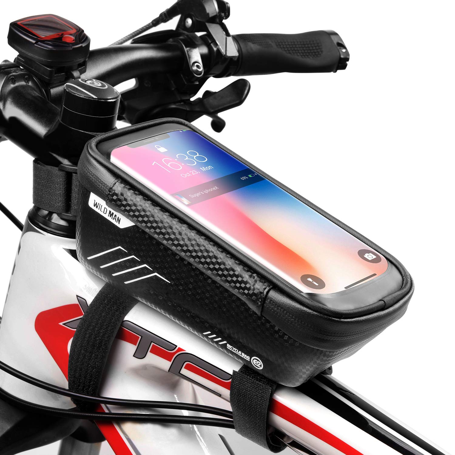 WILD MAN Bike Phone Mount Bag, Bike Accessories, Waterproof Bike Phone Holder, Mountain Bike Accessories for Adult Bikes with 3D Hard EVA, TPU Touch Screen for Phones Under 6.5”