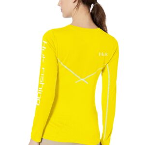 Huk Women's Icon X Long Sleeve Fishing Shirt with Sun Protection, Blaze Yellow, Small