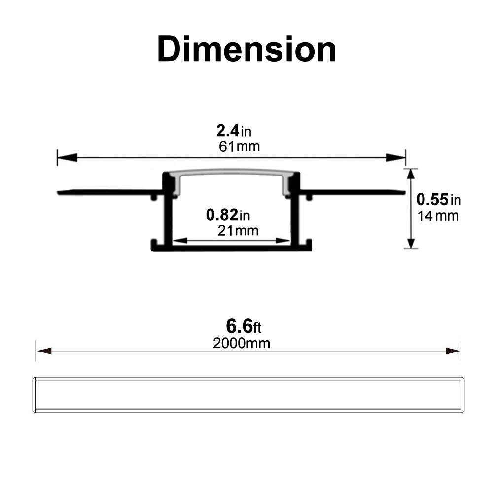 hunhun 5-Pack 6.6ft/2Meter Plaster-in, trimless recessed LED Aluminum Channel with Flange for LED Strip, led Channel with Clip-in Diffuser and,for Wider Strip Such as Philips Hue (5pack *6.6ft)