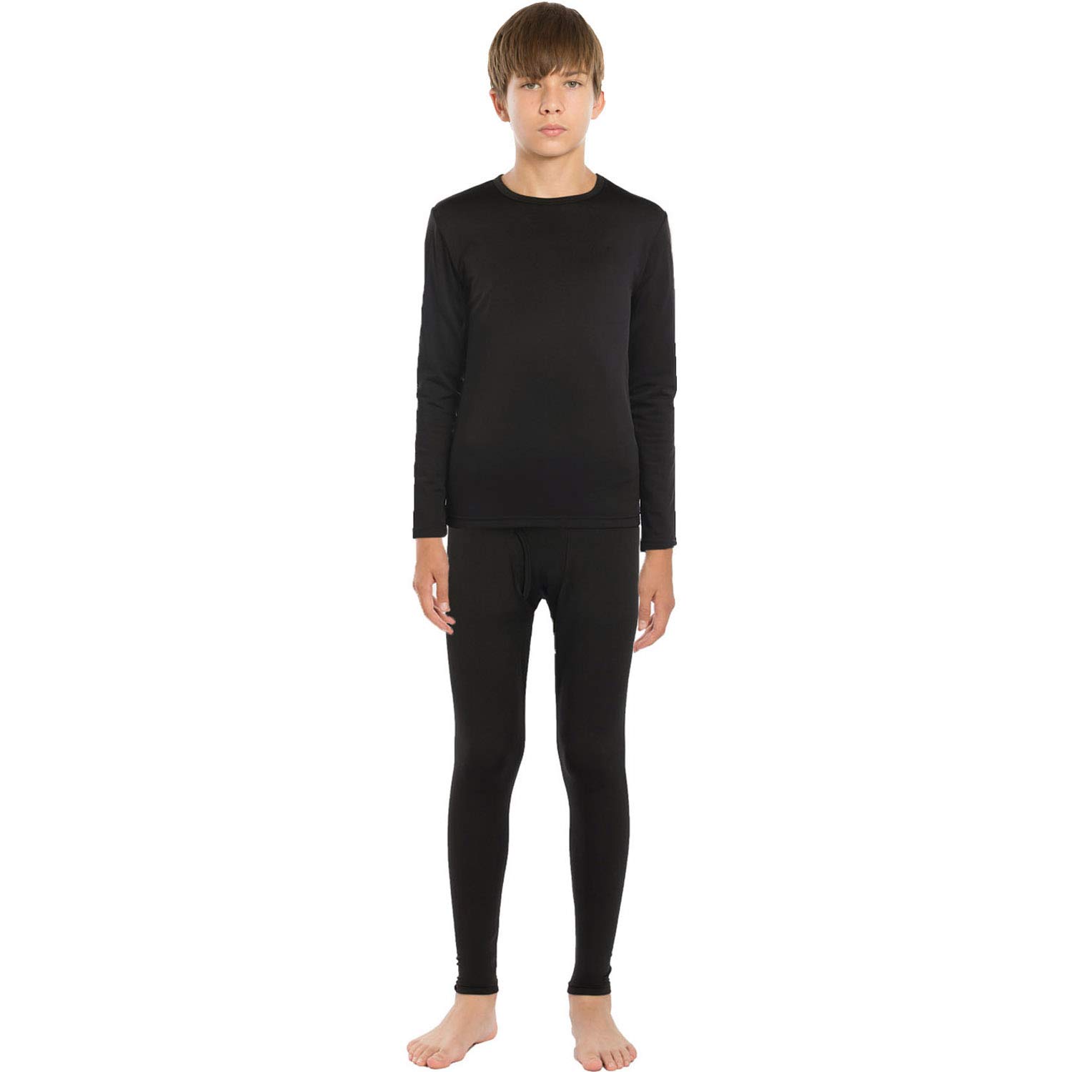 ViCherub Thermal Underwear Set for Boys Long Johns Fleece Lined Kids Base Layer Thermals Sets Boy Black M