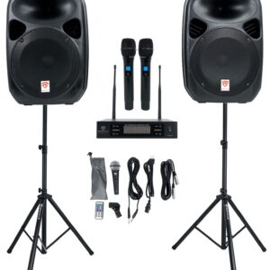 Rockville Power GIG RPG-122K All In One DJ/PA Package (2) 12" DJ/PA Speakers 1000 Watts Peak Power/250 Watts RMS with Built in Bluetooth, USB/SD Player, FM Tuner, Speaker Stands and a Wired Microphone