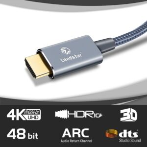 LEADSTAR HDMI Cable 4K 6 ft, High Speed HDMI 2.0 Cord Braided | 4K @ 60Hz, Ultra HD, 4K 2160p 1080p, ARC, 3D, HDCP 2.2 & CL3 Rated | for Laptop, Monitor, PS4, PS5, Xbox One, Fire TV - Grey