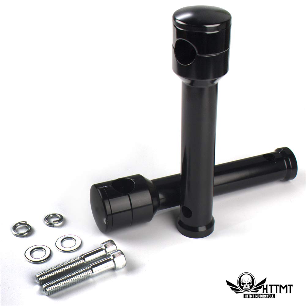 HongK- Smooth Black Straight 8" Rise 1" 25mm Mount Handlebar Risers Compatible With Harley Round Smooth Riser Caps