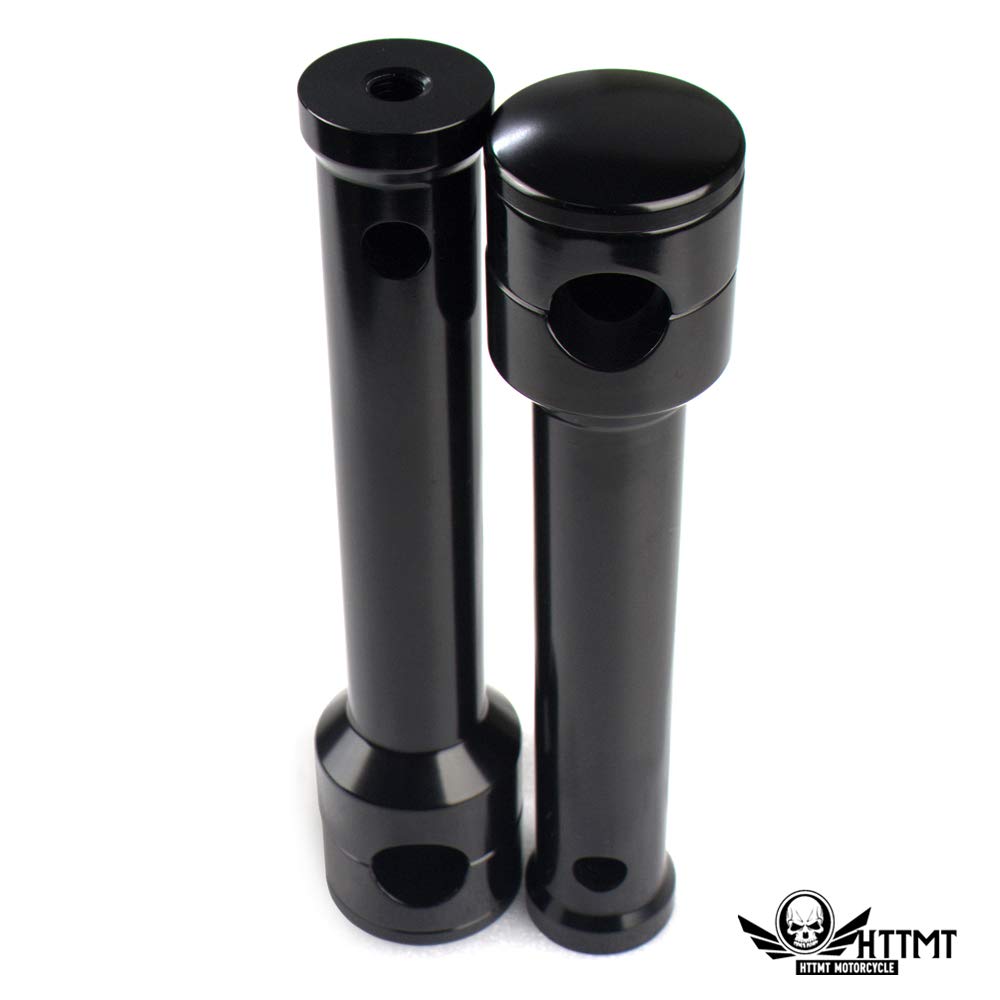 HongK- Smooth Black Straight 8" Rise 1" 25mm Mount Handlebar Risers Compatible With Harley Round Smooth Riser Caps