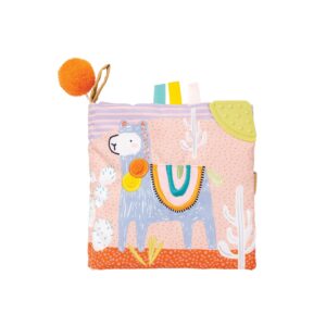 manhattan toy llama themed soft baby activity book with squeaker, crinkle paper and baby-safe mirror small