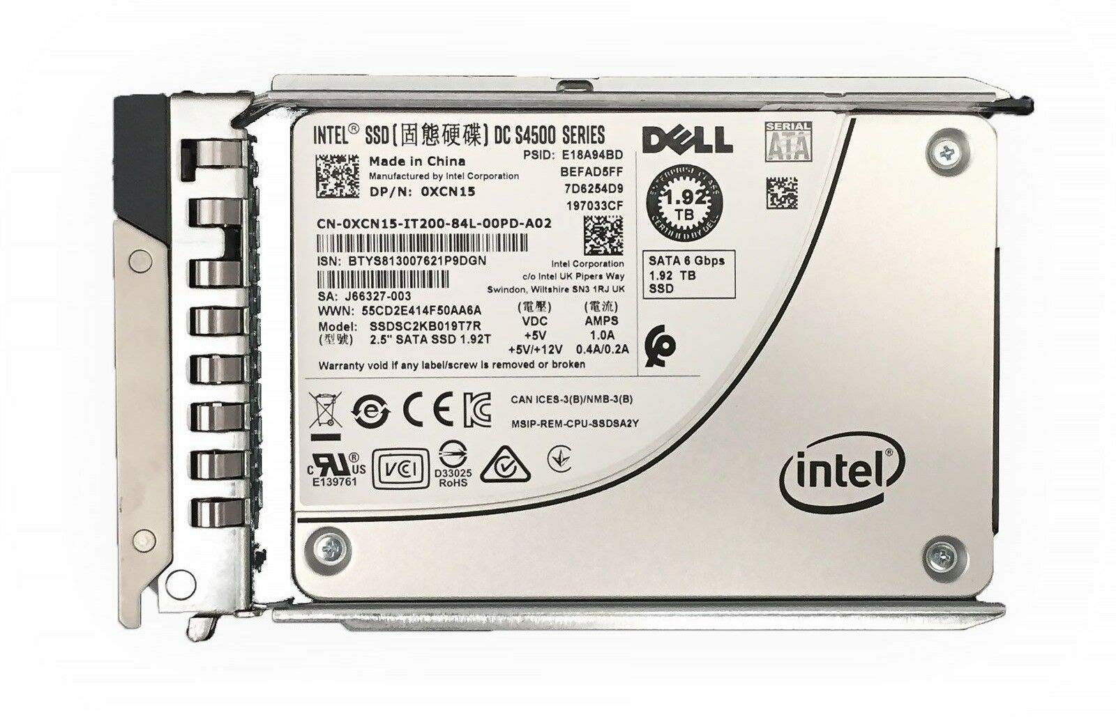 Intel 1.92TB SSD 2.5" 6Gb/s SATA Solid State Drive Model: SSDSC2KB019T7R DP/N: XCN15