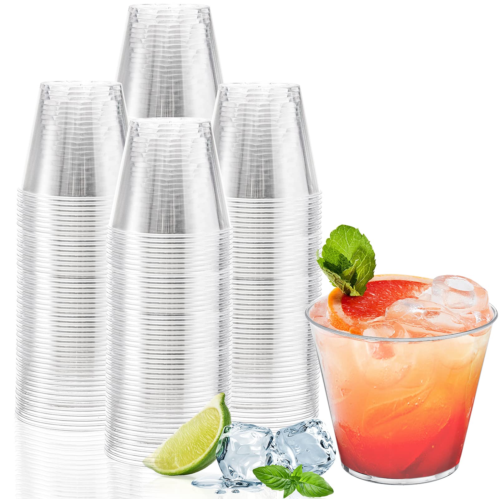 Tebery 200 Pack Small Clear Plastic Tumblers Cups, 5oz Hard Disposable Cups Bulk Plastic Party Punch Cups