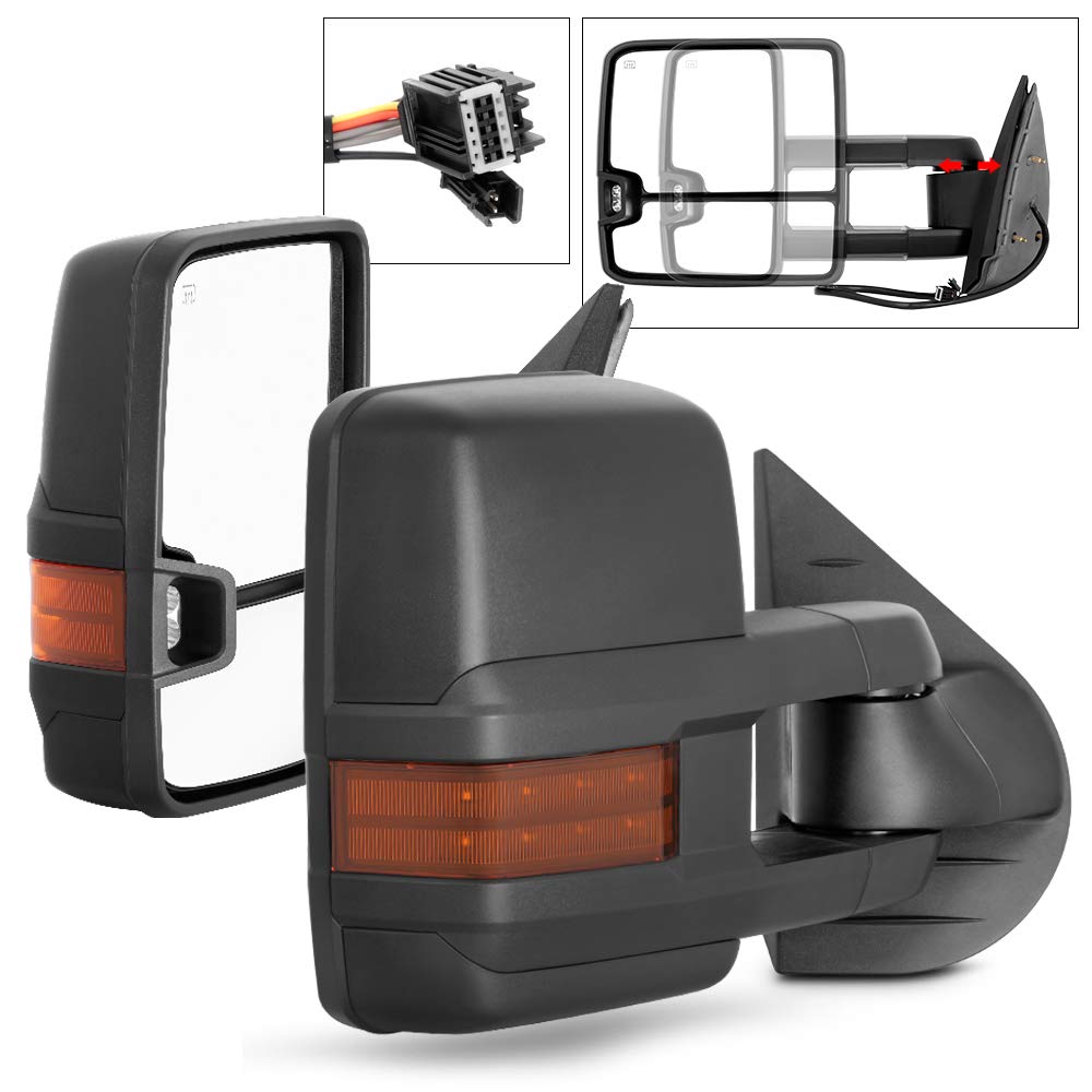 ACANII - [2015 Style] Telescoping Towing Power+Heat+LED Signal Side Mirrors Left+Right For 07-13 Chevy Silverado Sierra