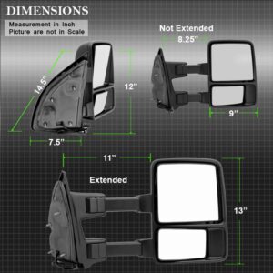 ACANII - Telescoping Manual Non Heat LED Signal Towing Mirror Passenger Side For 2008-2016 Ford F250 / F350 Super Duty