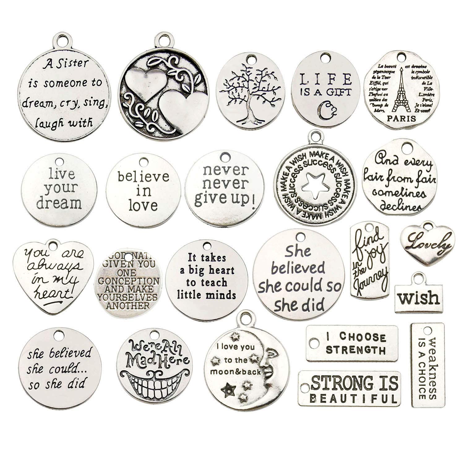 40pcs Inspiration Words Charms Craft Supplies Beads Charms Pendants for Jewelry Making Crafting Findings Accessory for DIY Necklace Bracelet (M331)