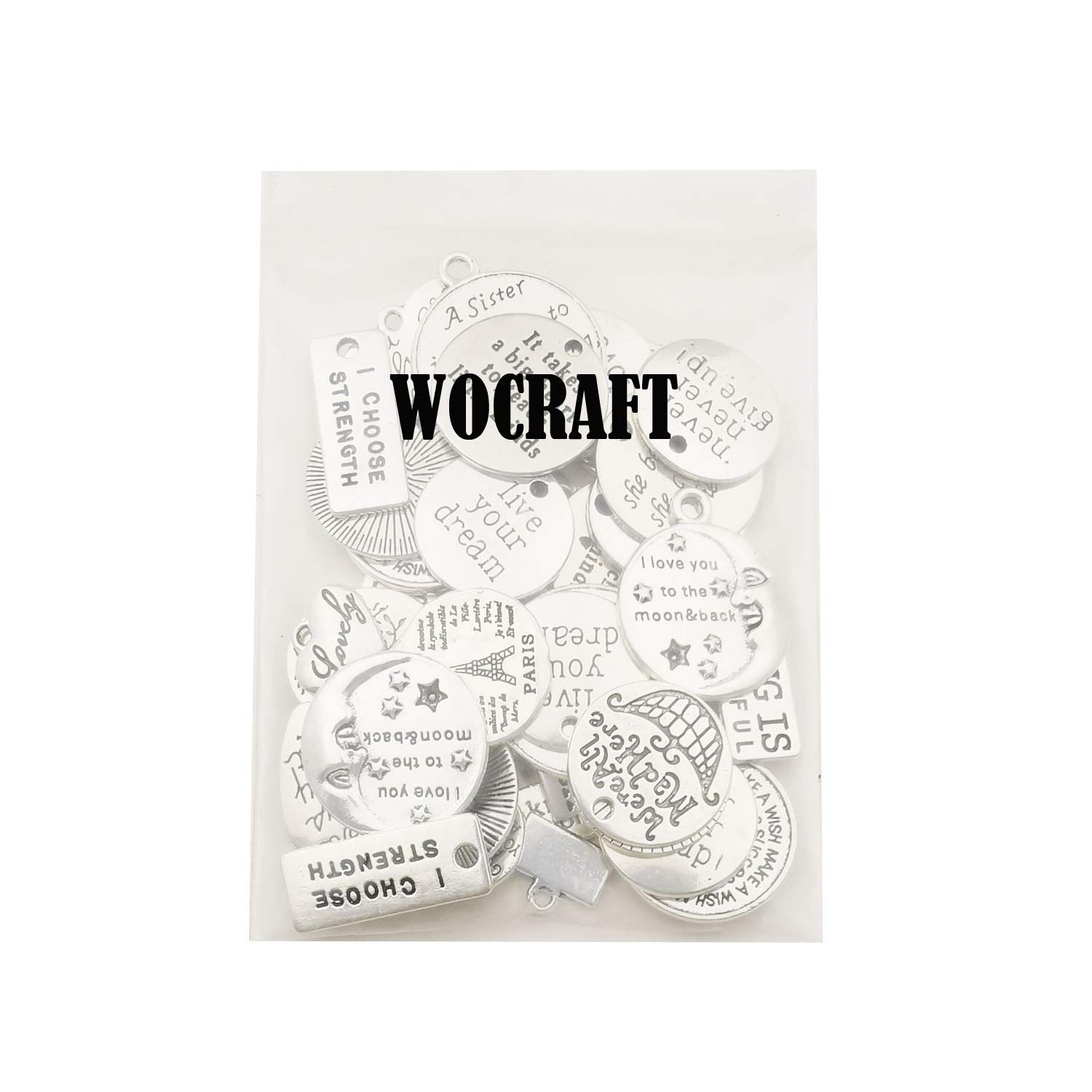 40pcs Inspiration Words Charms Craft Supplies Beads Charms Pendants for Jewelry Making Crafting Findings Accessory for DIY Necklace Bracelet (M331)