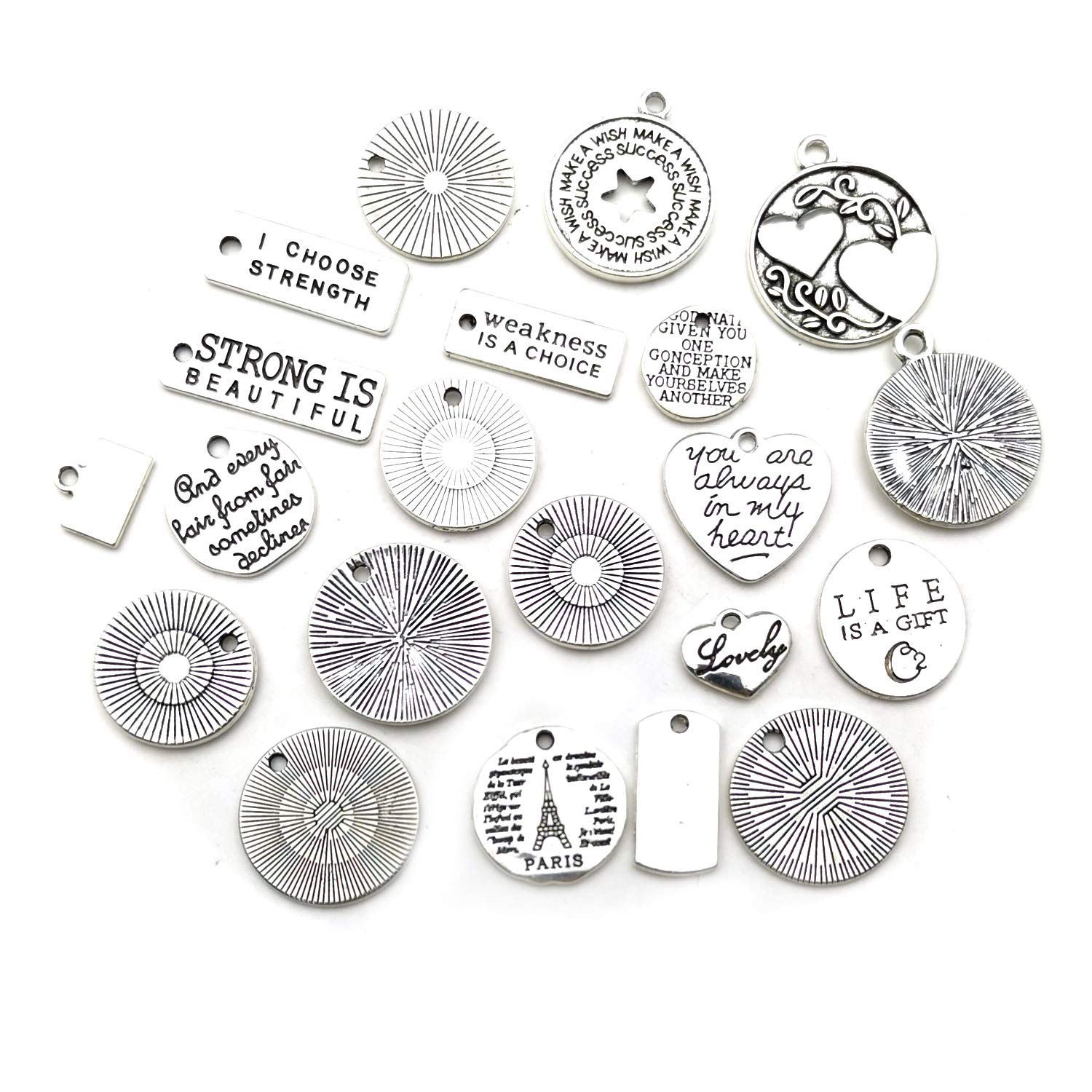 40pcs Inspiration Words Charms Craft Supplies Beads Charms Pendants for Jewelry Making Crafting Findings Accessory for DIY Necklace Bracelet (M331)