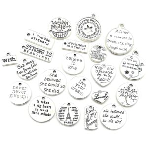 40pcs Inspiration Words Charms Craft Supplies Beads Charms Pendants for Jewelry Making Crafting Findings Accessory for DIY Necklace Bracelet (M331)