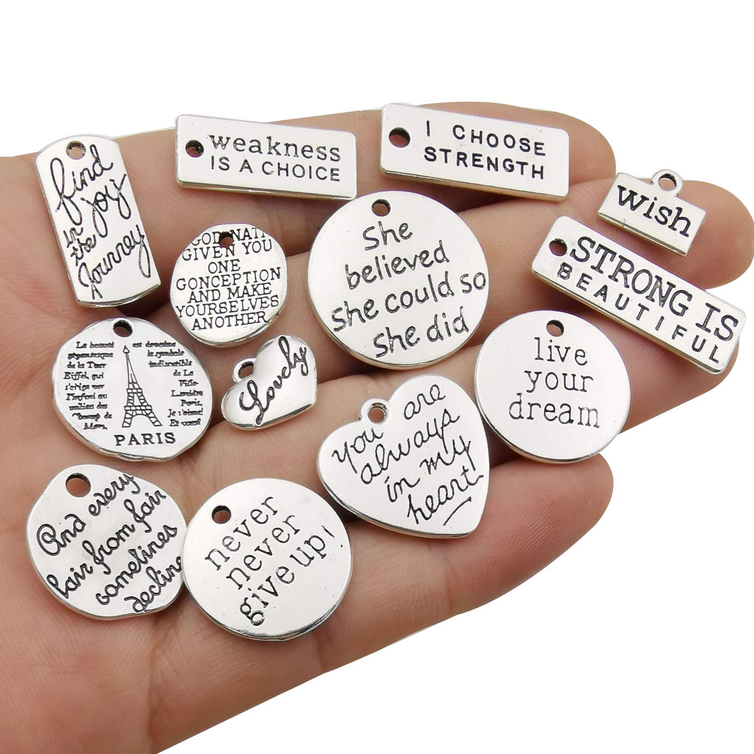 40pcs Inspiration Words Charms Craft Supplies Beads Charms Pendants for Jewelry Making Crafting Findings Accessory for DIY Necklace Bracelet (M331)