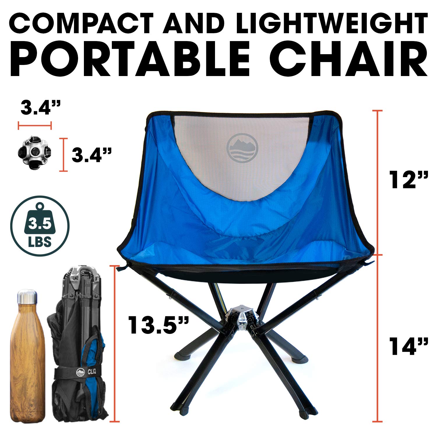 CLIQ Portable Chair Camping Chairs - A Small Collapsible Portable Chair That Goes Every Where Outdoors. Compact Folding Chair for Adults That Sets Up in 5 Seconds | Camping Chair Supports 300 Lbs