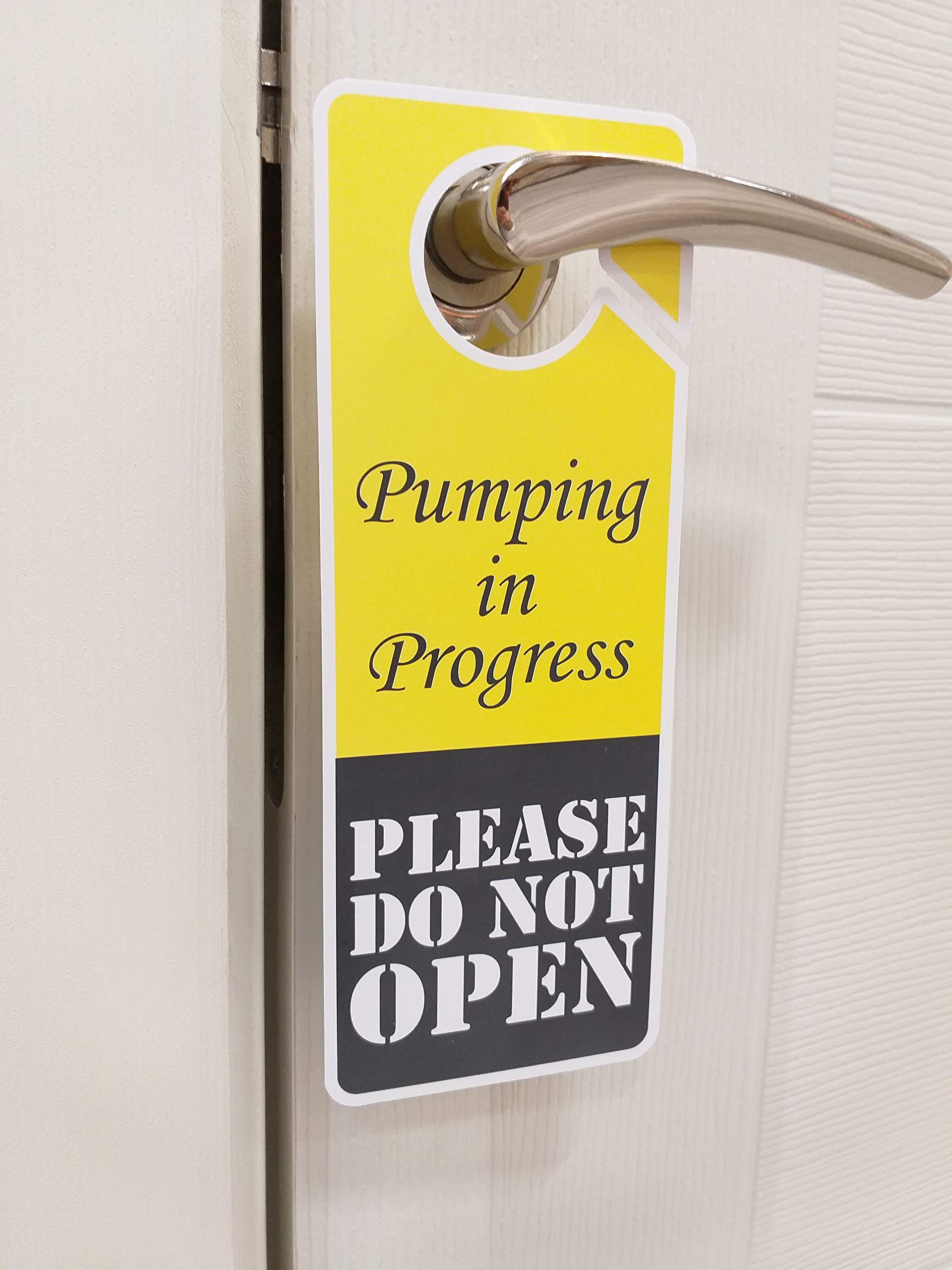 Do Not Disturb Sign - Pumping in Progress Do Not Open, Door Hanger 2 Pack, Double Sided, Ideal for Using in Any Places