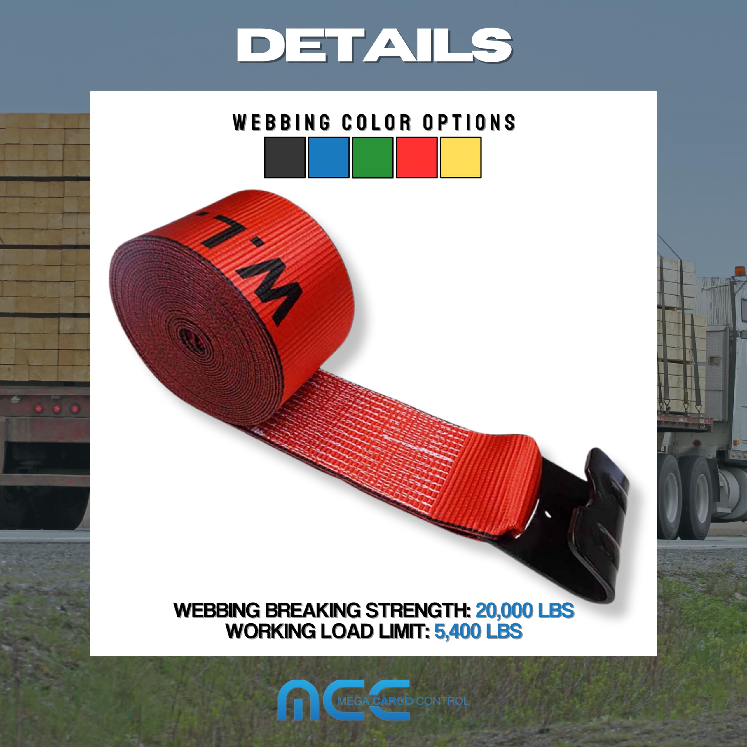 4" x 30' Heavy Duty Winch Straps w/Flat Hook - Pack of 10 | Red Tie Downs for Flat Bed, Truck, Farm, Utility Trailers (5400 LBS WLL)