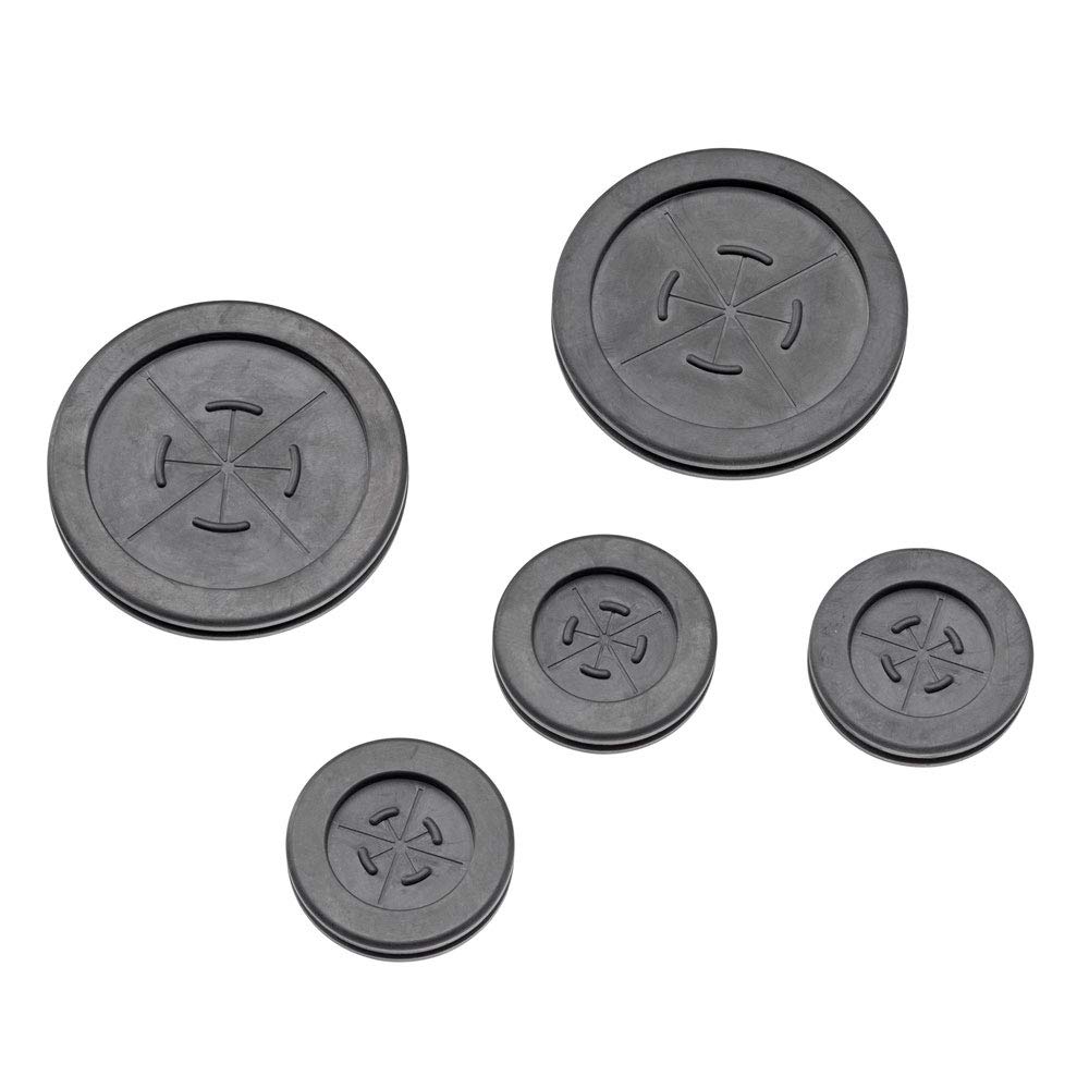 Leviton 49605-GRM (2) 2" & (3) 1" 5-Pack of Grommets for Structured Media Center Knockouts, Black