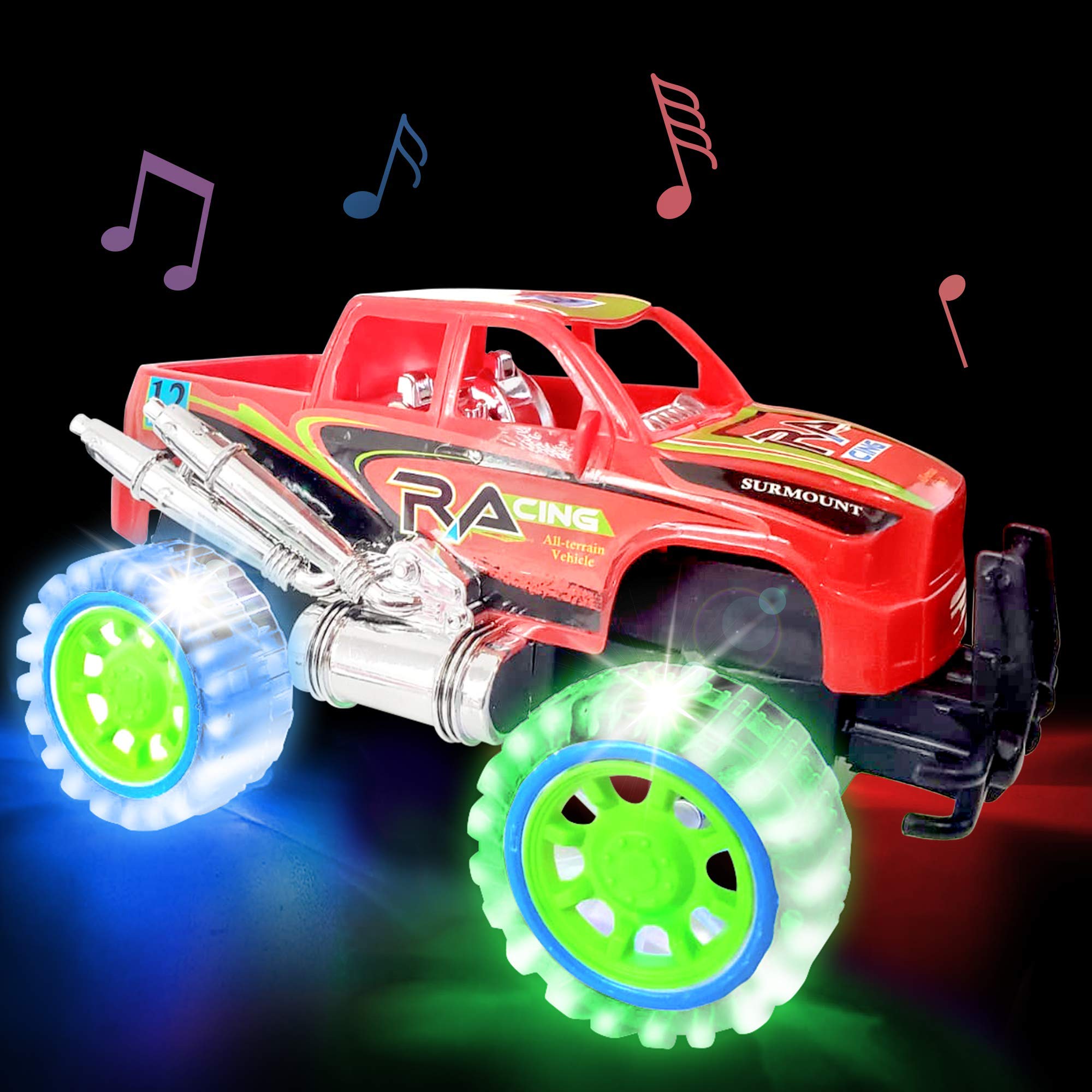 ArtCreativity Light-Up Red Monster Truck with Sounds, 9 Inch Monster Truck with Flashing Wheels and Friction Motor, Push n Go Toy Car, Best Birthday Gift for Boys and Girls Ages 3+