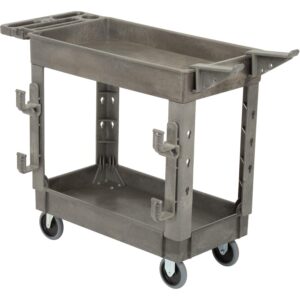 global industrial plastic 2 shelf service cart with ladder holder and utility hooks, 38" l x 17-1/2"w x 32-1/2"h