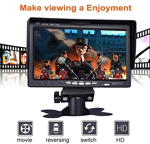 Vehicle On-Dash Backup Monitor, 7" Digital HD Car TFT LCD Color Screen Display with 2 Video Input for Rear View Camera(800x 480)