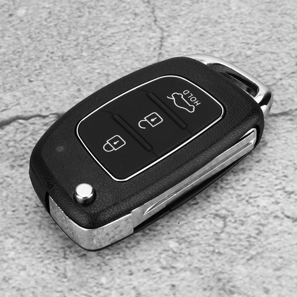 Terisass 3 Buttons Flip Remote Key Fob Case Replacement Car Keyless Intelligent Remote Control Key Fob Shell Case Protective Cover Fit for Hyundai Santa Fe (ix45) 2013 2014 ABS Material