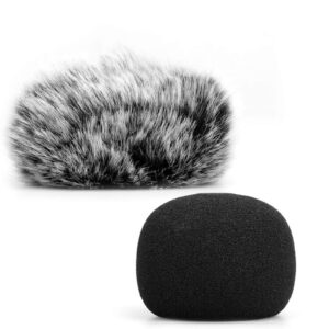 chromlives microphone windscreen, furry windscreen muff wind cover + foam microphone windscreen cover compatible with zoom h1 h1n apogee mic and more, furry & foam 2pack
