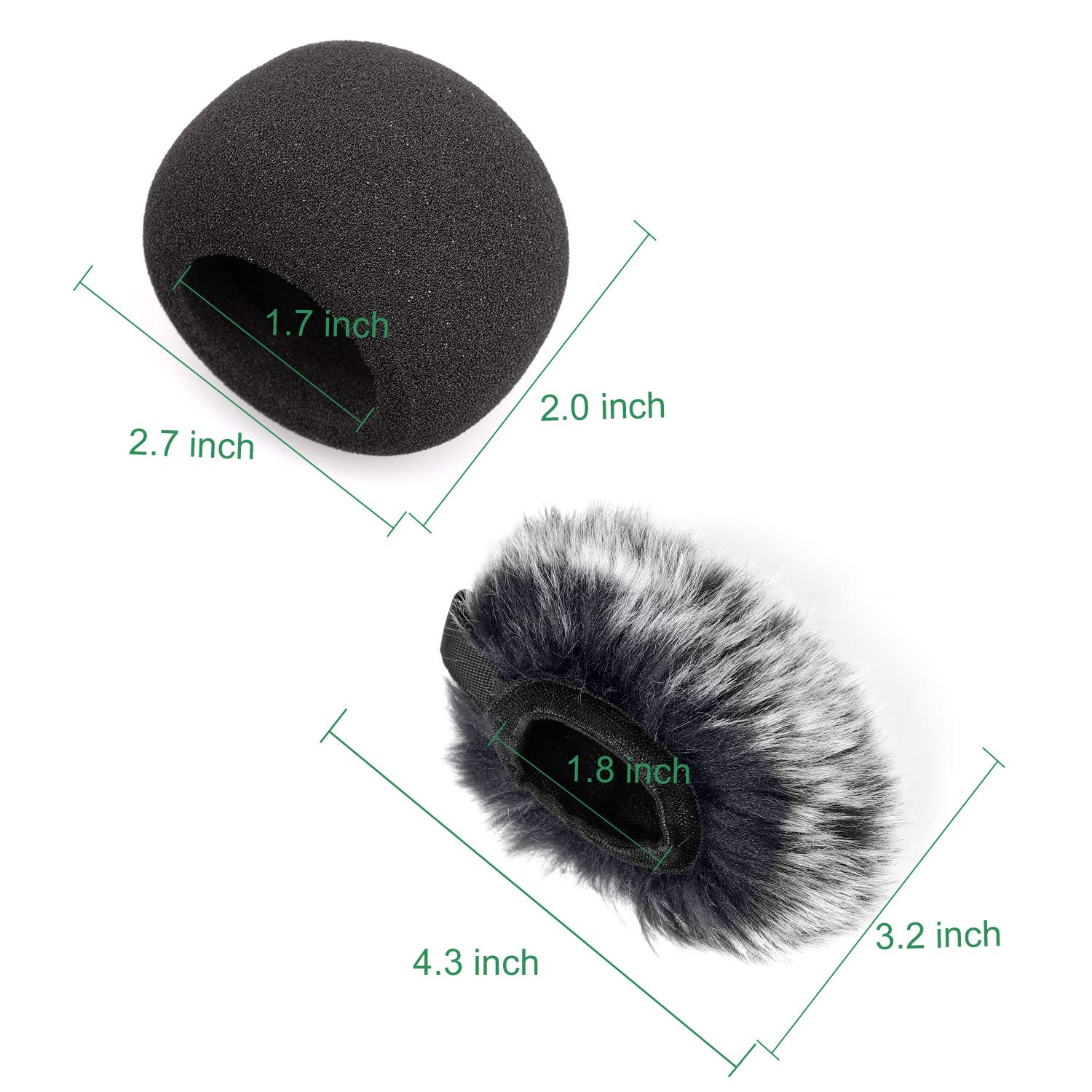 ChromLives Microphone Windscreen, Furry Windscreen Muff Wind Cover + Foam Microphone Windscreen Cover Compatible with Zoom H1 H1n Apogee Mic and More, Furry & Foam 2Pack