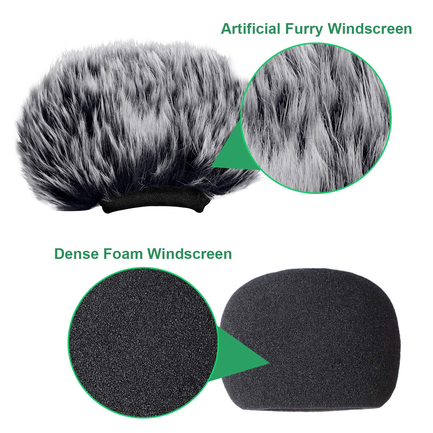 ChromLives Microphone Windscreen, Furry Windscreen Muff Wind Cover + Foam Microphone Windscreen Cover Compatible with Zoom H1 H1n Apogee Mic and More, Furry & Foam 2Pack