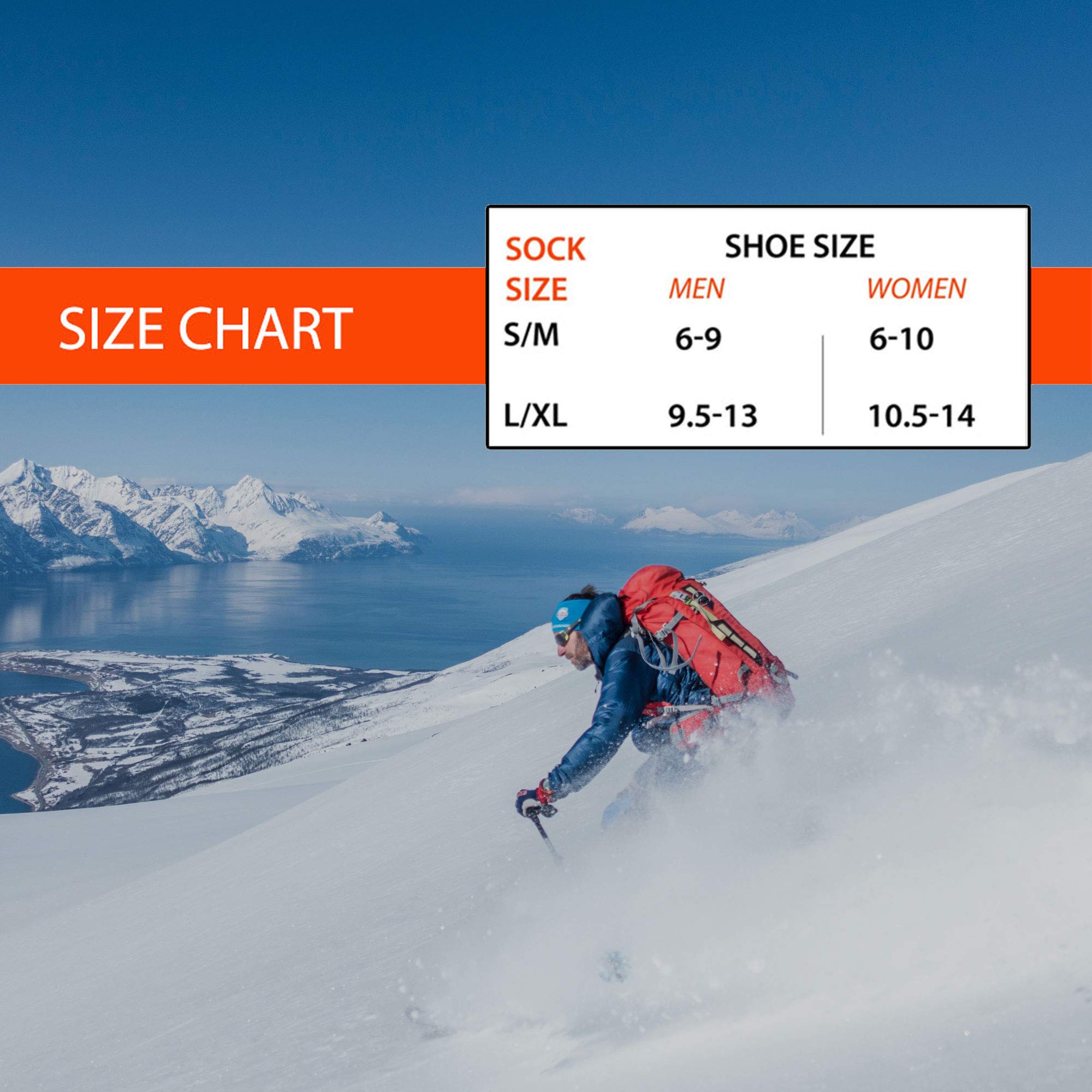 Pure Athlete Value Snowboarding Socks for Men, Women - Warm Ski Sock, Snowboard Pack (1 Pair - Black/Grey, L/XL)
