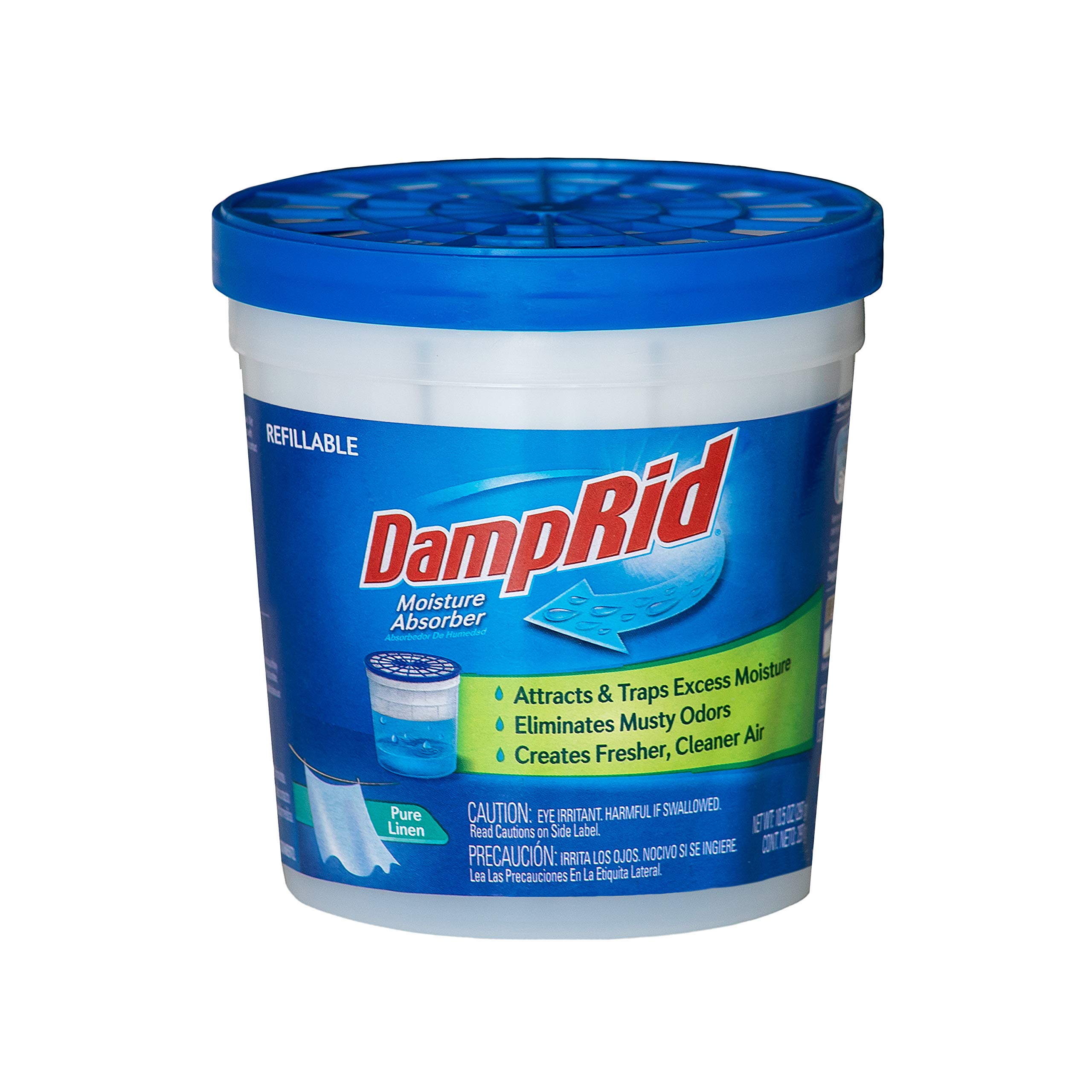 DampRid Pure Linen Refillable Absorber-10.5oz Traps Moisture for Fresher, Cleaner Air, 10.5oz cups - 4 pack, Blue, 4 Count