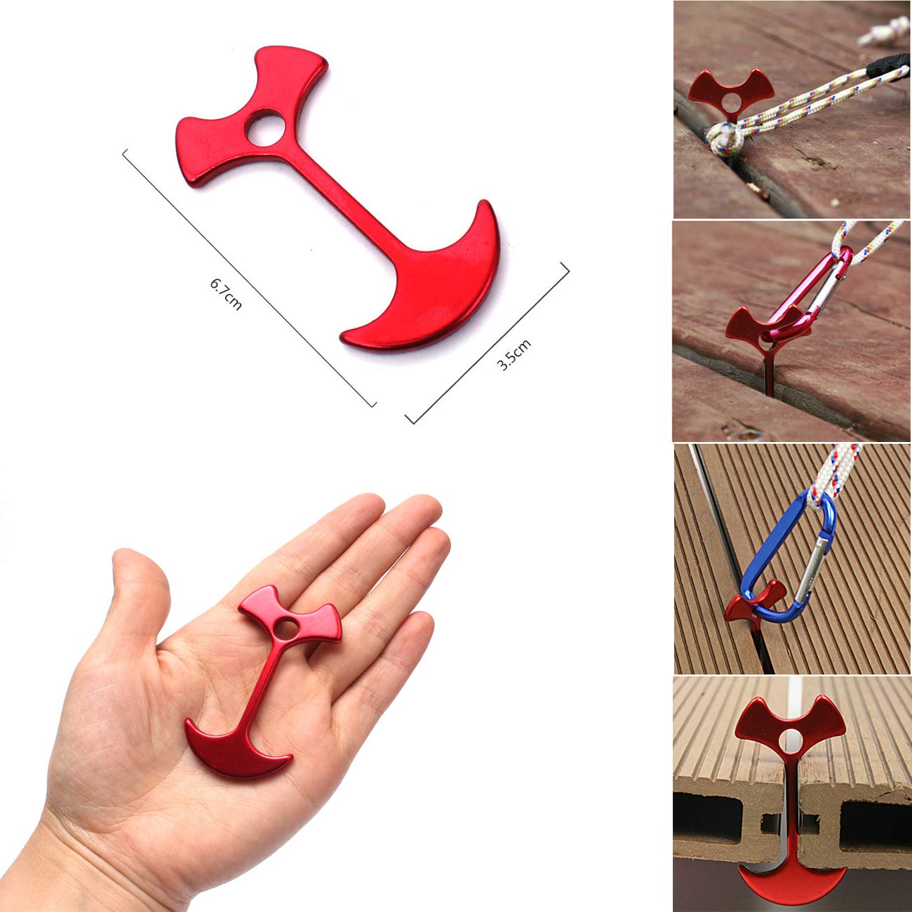 BSGB 43PCS Aluminum Alloy Fish Bone Anchor Deck Plank Board Tent Stakes D Carabiner Wind Rope Buckle 3 Hole Guyline Adjuster Tent Cord Rope Tensioner Alligator Camping Tent Awning Tarp (Red, Normal)