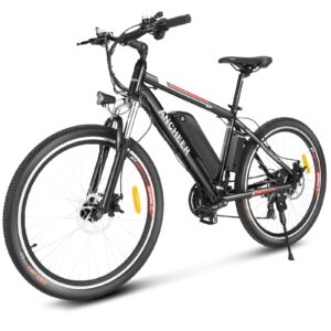 ancheer 26 inch electric bike for adults, commuting ebike with 36v 10.4ah battery, 250w motor electric mountain bike, and professional 21 speed gears
