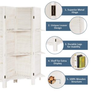 Giantex Room Divider with Shelves, 4 Panel Room Dividers and Folding Privacy Screens, Room Separators Divider Wall, Divider for Room Partition Separation, 5.6Ft Foldable Room Divider Screen, White