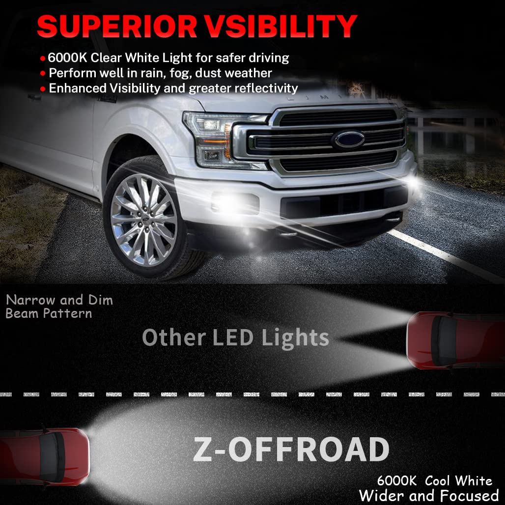 Z-OFFROAD DOT Approved LED Fog Lights for Ford F150 2015-2020, Waterproof Rectangular Bumper Driving Lamp Set Assembly Kit - Black