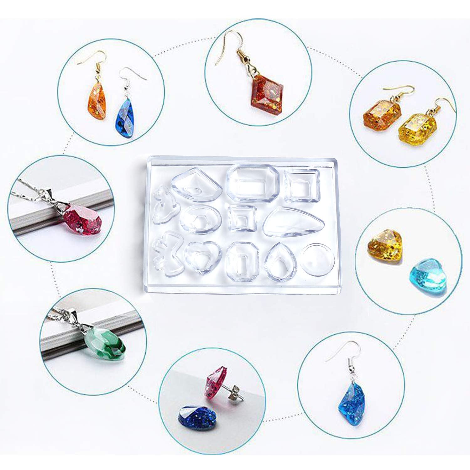 LET'S RESIN 198PCS Resin Jewelry Molds, with 8 Pairs Earring Resin Molds, Resin Earring Molds Silicone for Jewelry, Earring Hooks, Jump Rings, Head/Eye Pins for Resin Jewelry, Pendant