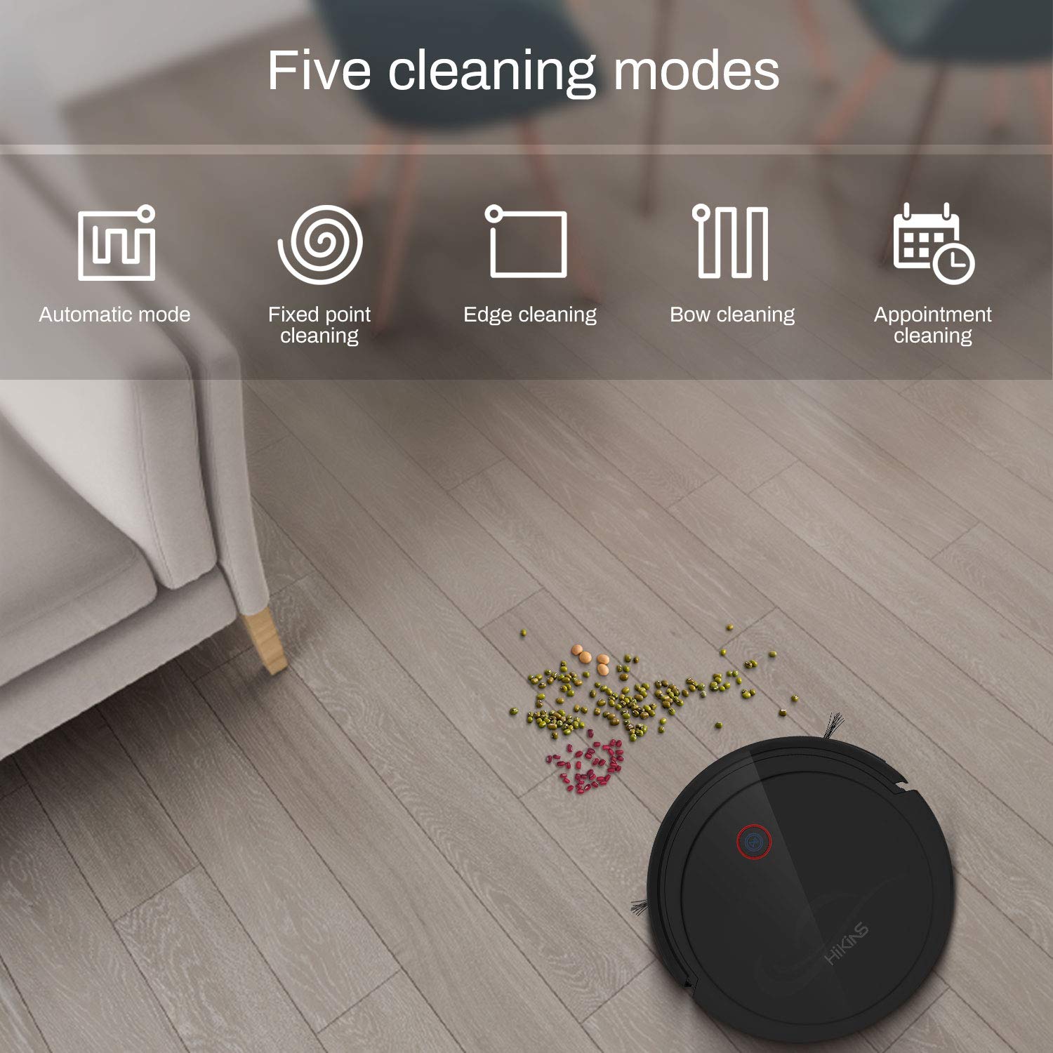HiKiNS Robotic Vacuum Cleaner 1800Pa Powerful 4400MAH 120mins Long Lasting, Intelligent Algorithm Control Anti-Collision and Drop Sensor Protection Automatic Charging Robot Vacuum for All Floors